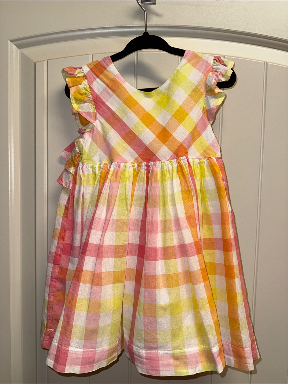 Mayoral Pink Orange Yellow Gingham Dress with Low back